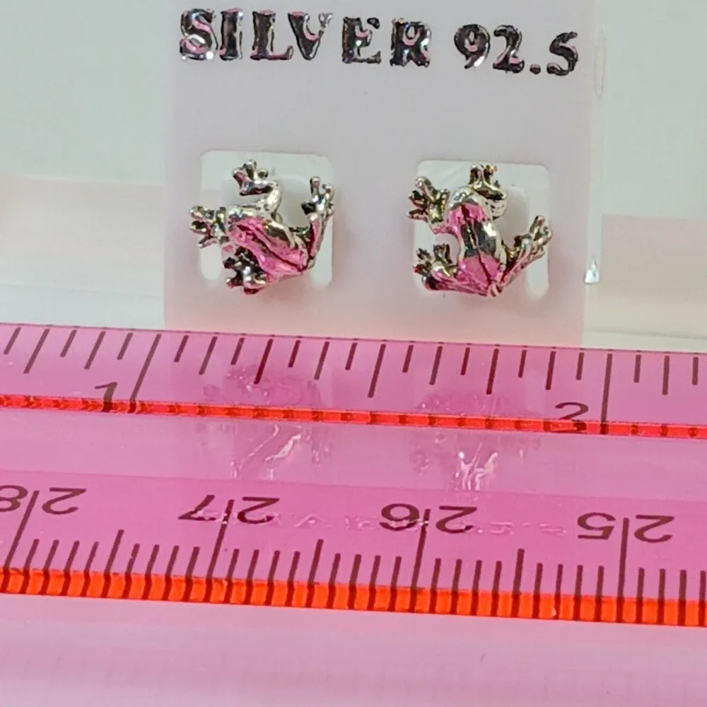 Vintage 90s Sterling Silver 925‎ Frog Stud Earrings Animal Nature Jewelry  - New